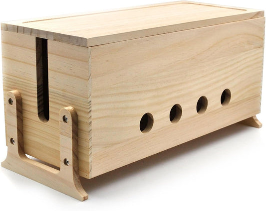Large Cable Management Box, Wood Cord Hider Box & Organizer for Power Strip Hider Cable Storage for Office, TV Wires, Desk Cord Organizer, 14.2" x 6" x 6.3", Natural, Wood