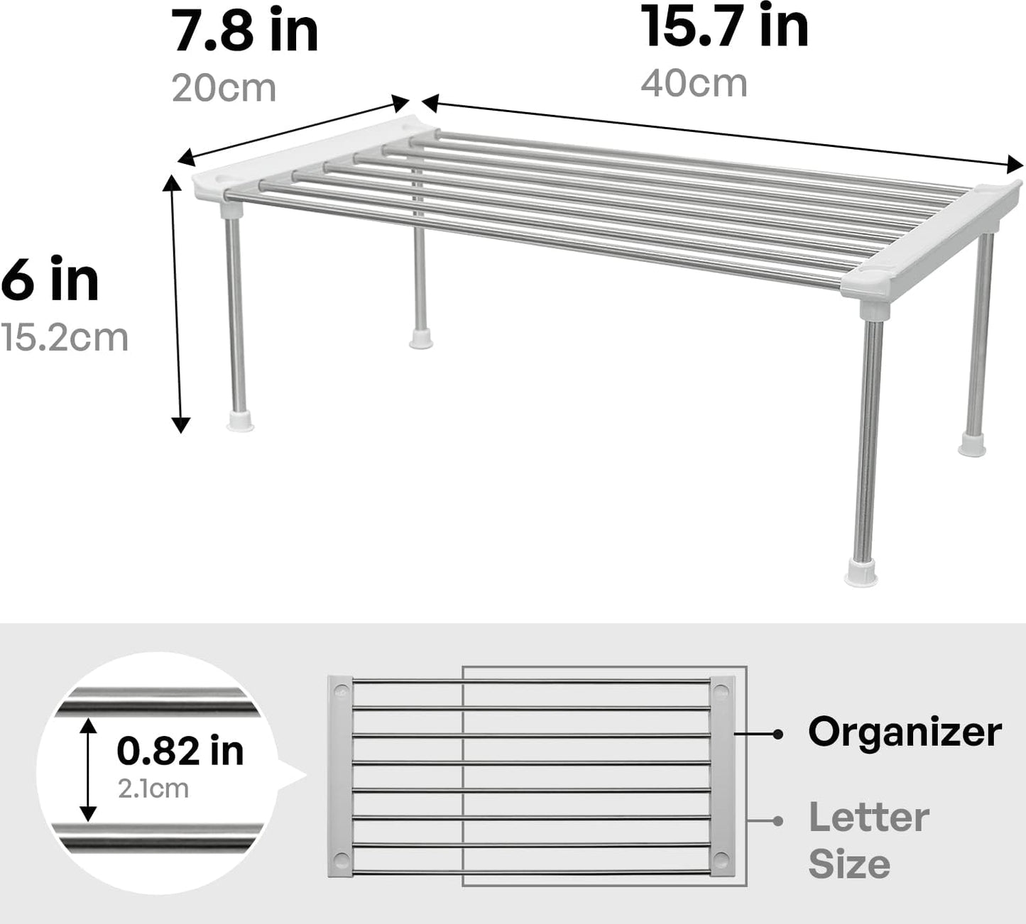 carrotez Cabinet Organizer Shelf, Set of 2 Stackable Kitchen Counter Shelves, Kitchen Cabinet Organizers and Storage, Pantry Storage Shelf Organizer, 15.7 x 7.8 x 6.1 - White