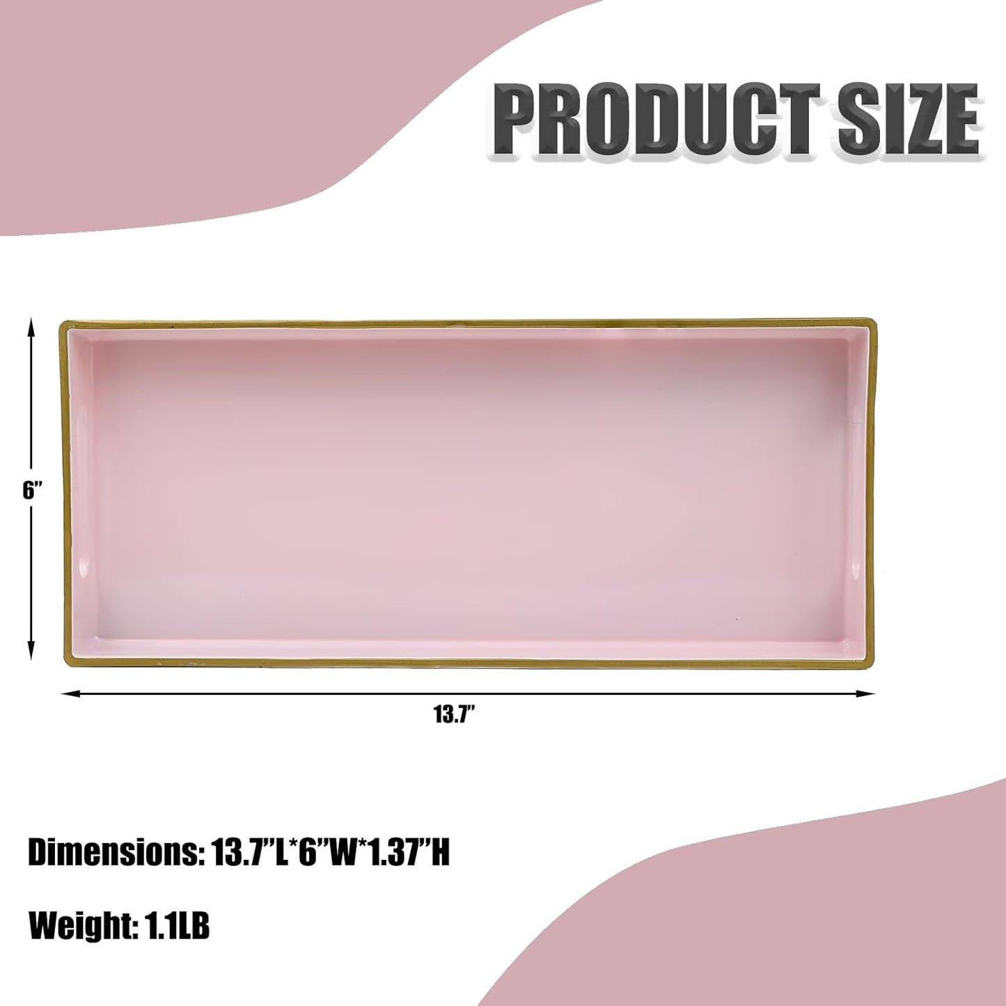 Pink Vanity Tray with Handles, Decorative Tray Desktop Storage Organizer for Bathroom, Living Room, 5.9"*13.7"