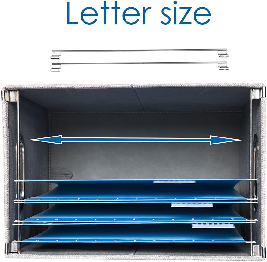 PRANDOM File Organizer Box - Set of 2 Collapsible Decorative Linen Filing Storage Hanging File Folders with Lids Office Cabinet Letter Size Light Grey (14x9.3x10.8 inch)