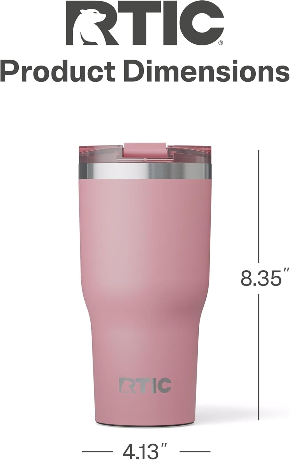 RTIC 30oz Essential Tumbler with Lid, Ceramic Lined, Insulated, Stainless Steel, Metal, Double Wall Vacuum-Insulation, Travel Cup for Iced Coffee, Tea, Hot and Cold Drink, Dusty Rose