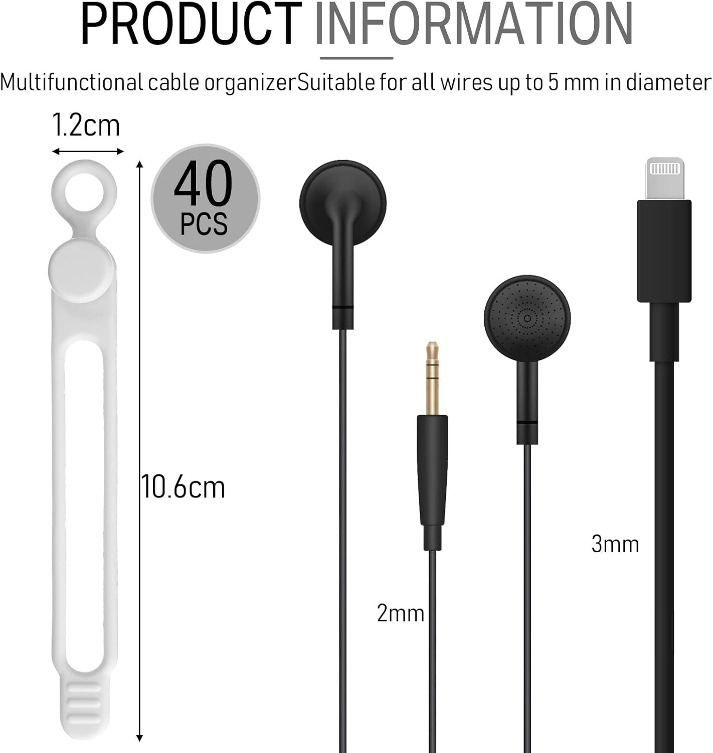 Nuanchu 40 Pcs Silicone Cable Ties Reusable Holder Adjustable Straps Multipurpose Charging Cable Organizer for Fastening Charging Cords Wires(4.17 Inch,Black, White)