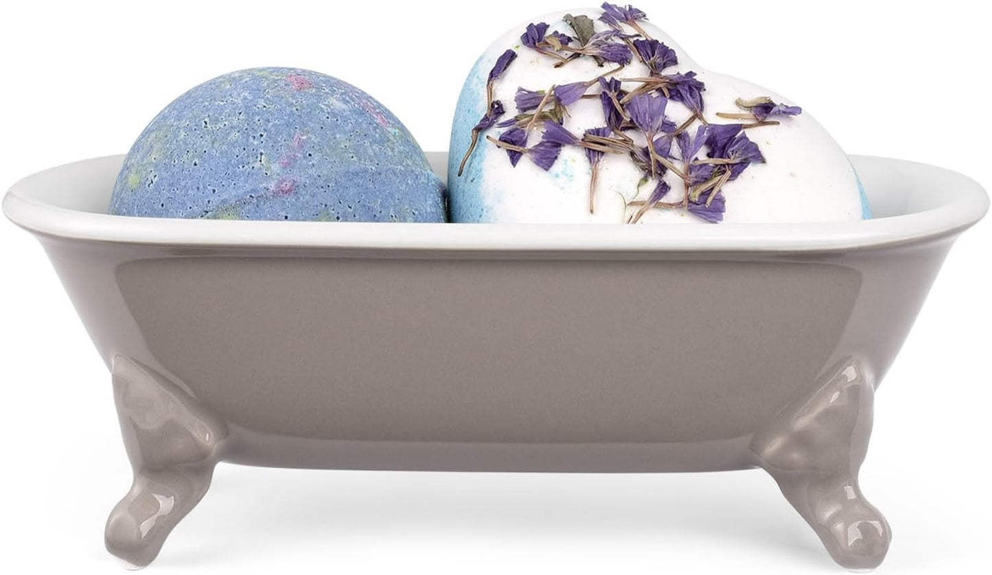 6.5" Ceramic Mini Decorative Clawfoot Bathtub Bar Soap Dish, Kitchen Sponge Holder and Shower Tray for Bathroom, 1 Pack(Taupe)