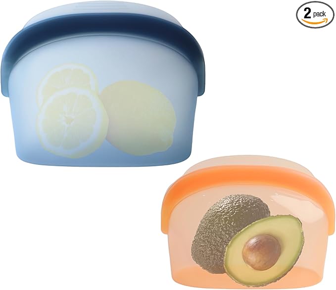 Platinum Silicone Bags Reusable Food Storage bag 34oz/17oz 2pcs Dual-Zip Leakproof Seal Wide Stand-Up Base Dual-Texture Dishwasher & Microwave Safe, BPA Free, Christmas Gift