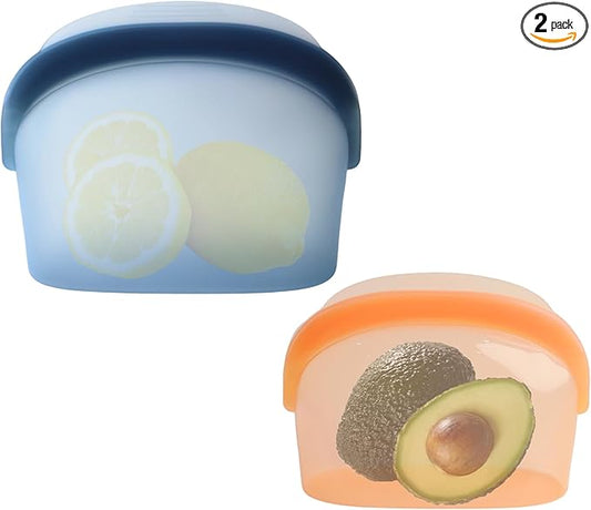 Platinum Silicone Bags Reusable Food Storage bag 34oz/17oz 2pcs Dual-Zip Leakproof Seal Wide Stand-Up Base Dual-Texture Dishwasher & Microwave Safe, BPA Free, Christmas Gift