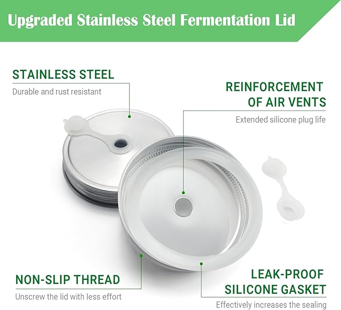 4 Pack Fermentation Kit, Stainless Steel Fermentation Lids and Glass Weights for 86MM Wide Mouth Mason Jars (No Jars)
