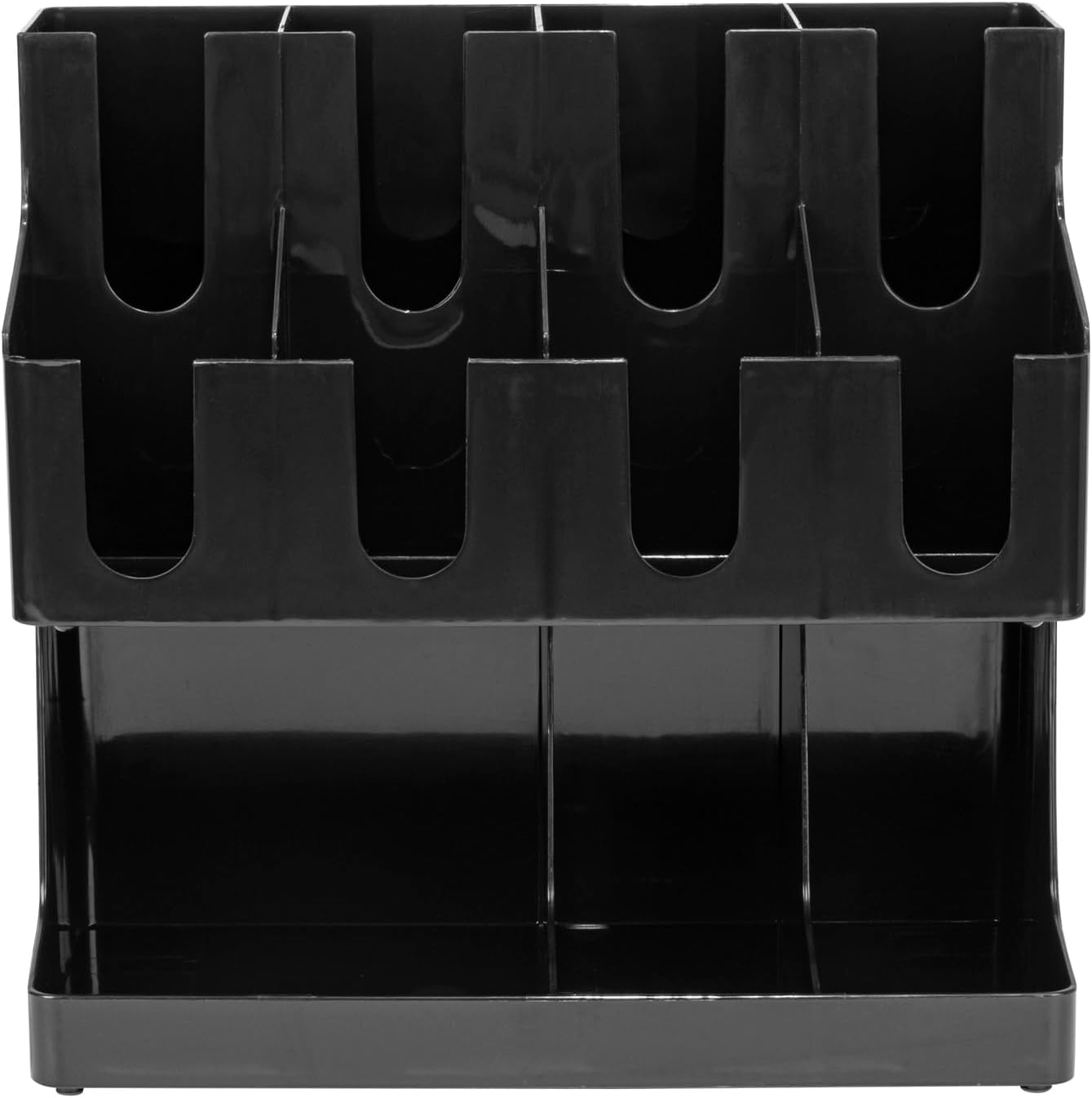 Restaurantware Restpresso Coffee Bar Organizer, 1 Count Durable 11 Compartments, Compact Size, Black Plastic Tabletop Coffee Supplies Organizer For Homes, Office Spaces, Breakrooms, and Lounges