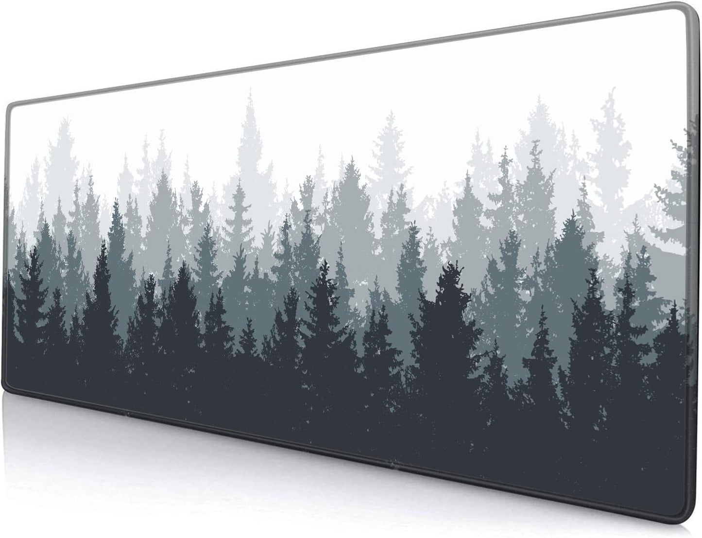 Gaming Mouse Pad Large, Keyboard Mouse Mat Desk Pad, Non-Slip Rubber Base with Stitched Edges Mousepad, 31.5X11.8 inch Misty Forest Tree