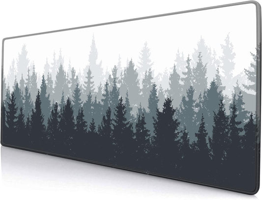 Gaming Mouse Pad Large, Keyboard Mouse Mat Desk Pad, Non-Slip Rubber Base with Stitched Edges Mousepad, 31.5X11.8 inch Misty Forest Tree