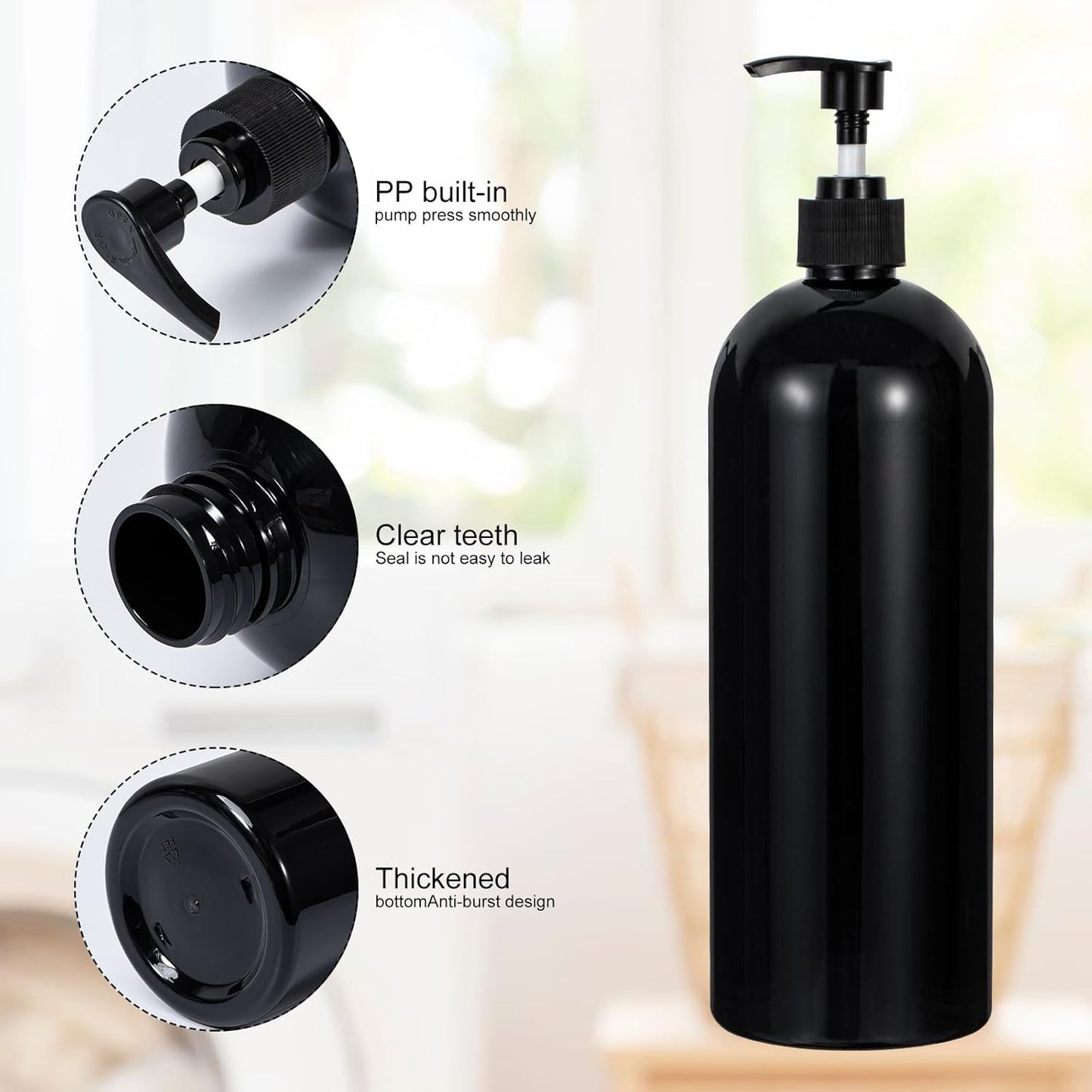 Yebeauty Pump Bottle Dispenser, 33.8oz 1000ml Empty Plastic Shampoo and Conditioner Dispenser, Refillable Shower Soap Dispenser Pump Bottle Containers for Bathroom Kitchen Home, 2 Pack Black