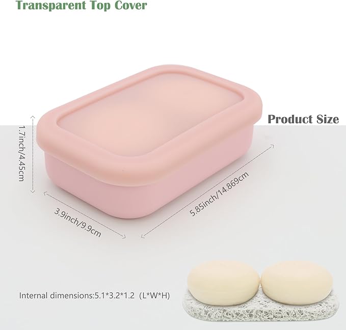 OLAMAR Solid Shampoo Bar Holder,Silicone Travel Soap Case,Enhanced Leak Proof Soap Container with Drainage Layer Soap Holder, Suitable for Bathroom,Camping and Gym (Pink, Large)