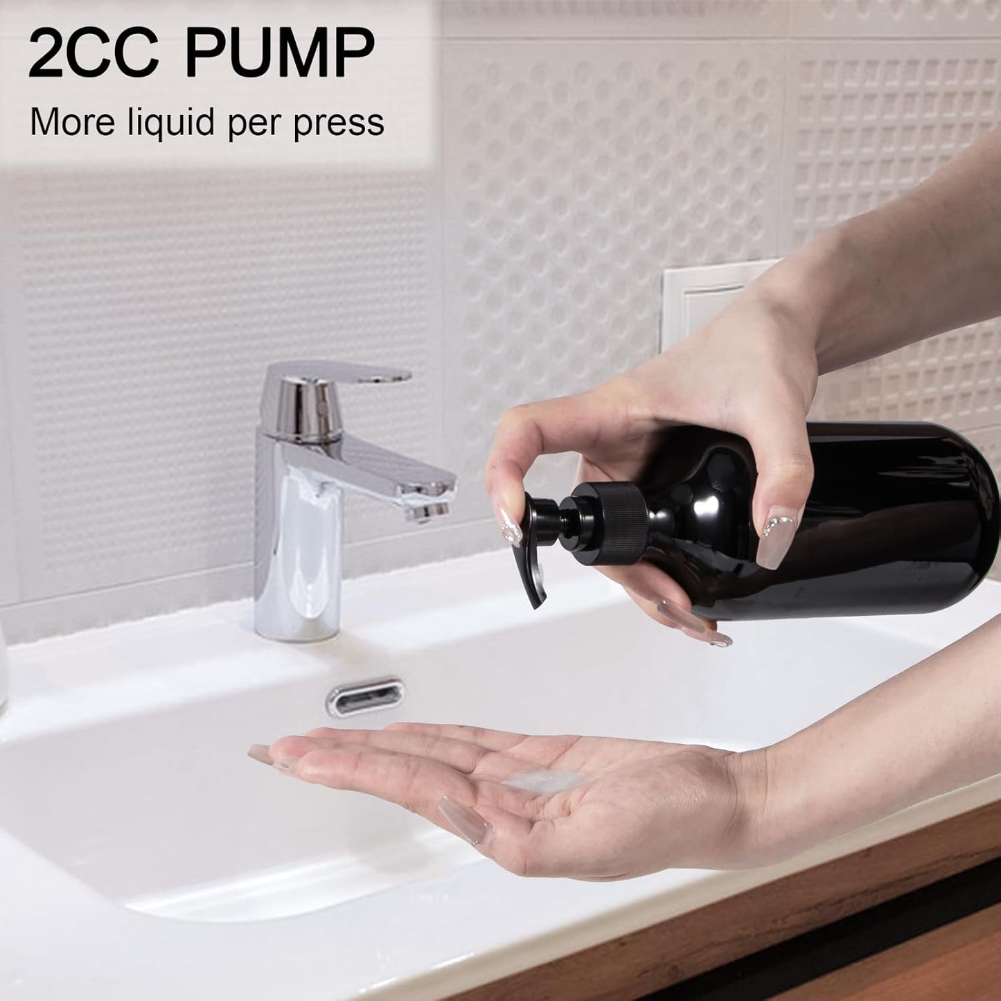 Yebeauty Pump Bottle Dispenser, 17oz 500ml Empty Plastic Shampoo Conditioner Dispenser, Refillable Shower Soap Dispenser Pump Bottle Liquid Containers for Kitchen Bathroom, 2 Pack Black