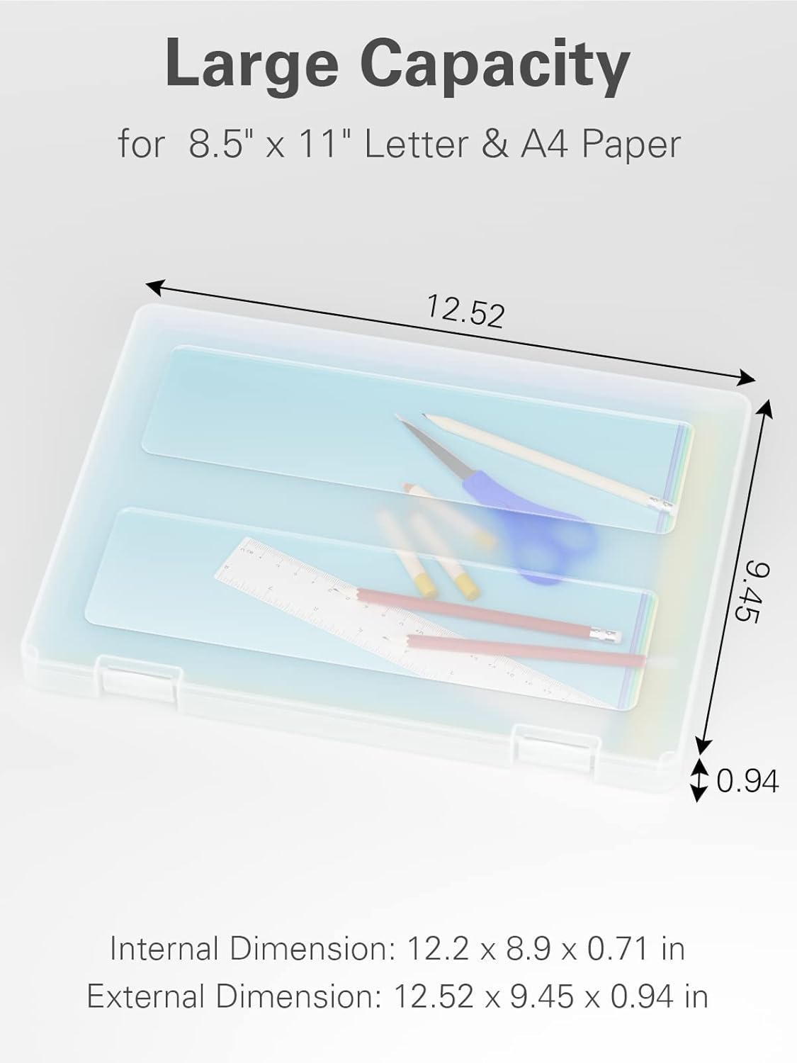 iBune 4-Pack A4 Plastic Paper Organizer Box, Scrapbook Storage for 8.5” x 11” Letter Papers, Portable Document Holder, Photo Storage Box Sticker Art Supplies Organizers, 12.2” x 8.9” x 0.7” Inner Size