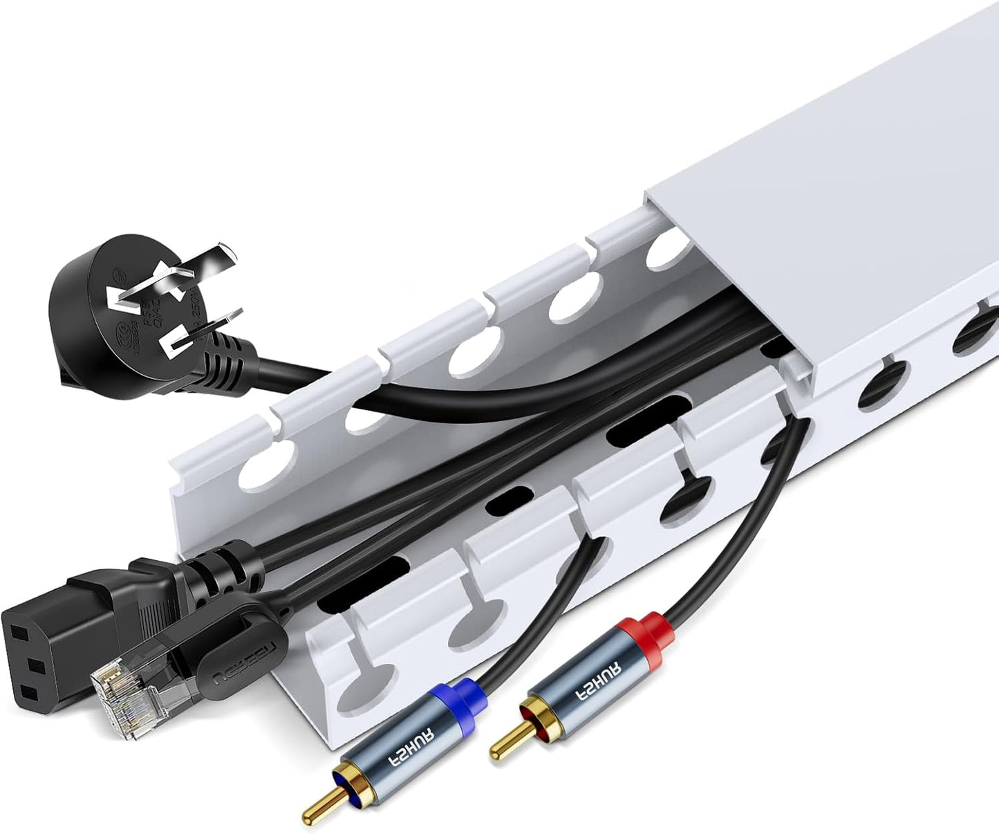 Updated White Cable Raceway Kit, 31(2x15.5 inch Open Slot Wire Covers for Cords, Cable Management System to Hide Under Desk/TV/Computer/Net/Power Cords (Pack 2)