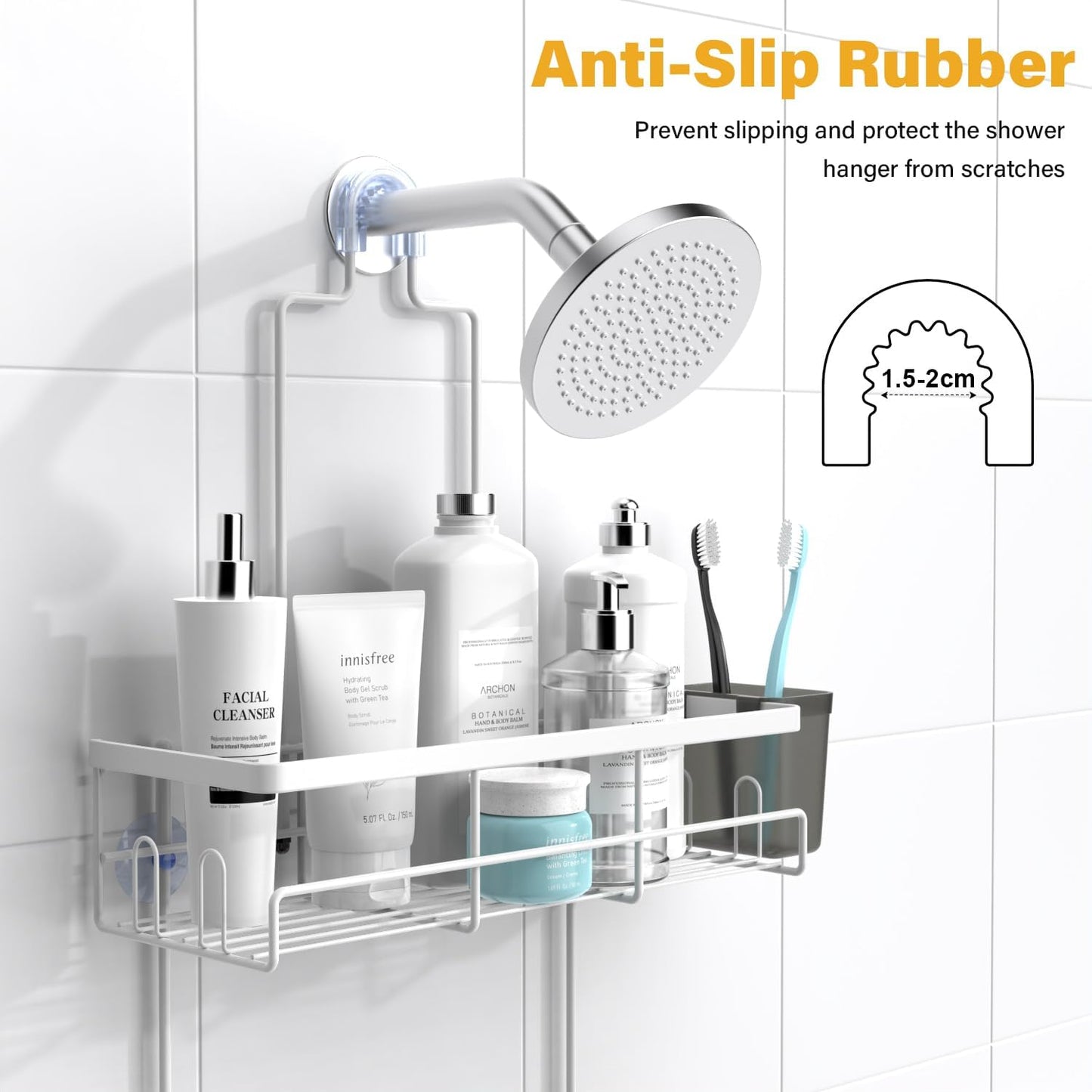 Shower Caddy Hanging Bathroom Organizer: Rustproof Shelf for Inside Shower - No Drilling Racks Over Showerhead - Bath Shelves for Shampoo, Soap White