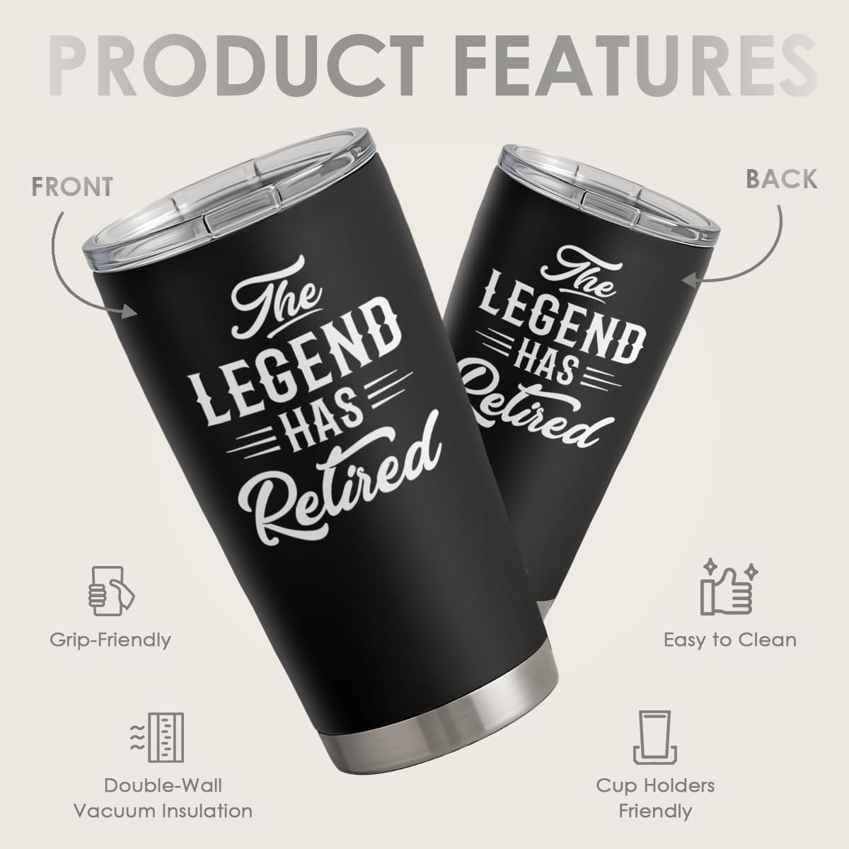 SANDJEST Retirement Gifts for Coworker, Colleagues - The Legend Has Retired Tumbler - Birthday, Christmas, Happy Retirement Gifts - 20oz Stainless Steel Insulated Coffee Travel Mug Gift for Men, Women