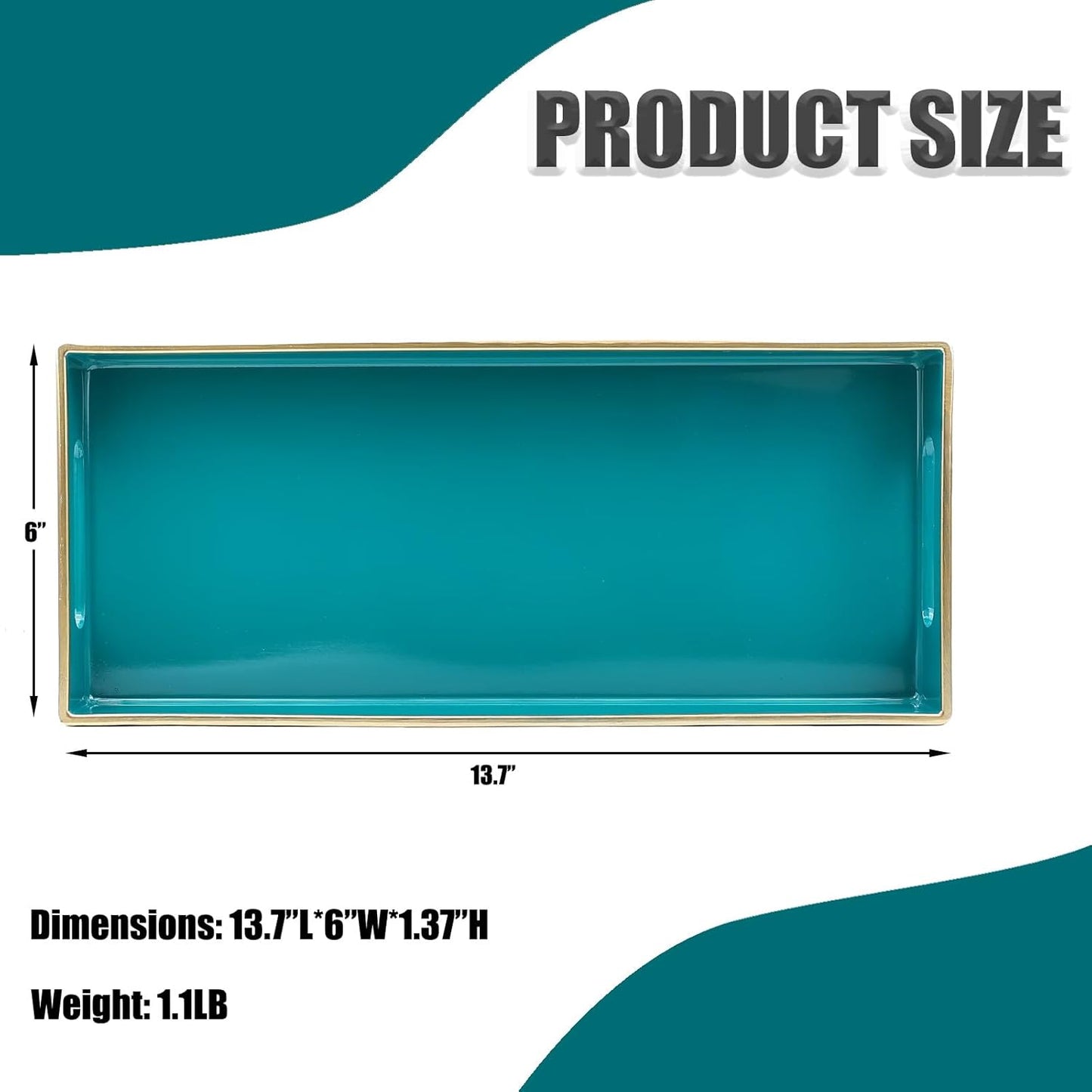 Green Bathroom Vanity Tray for Countertop, Small Plastic Toilet Tank Versatile Storage & Organization Tray for Makeup, Perfume, Desk, Kitchen, Candles, 13.7"x6"x1.4", 35GR