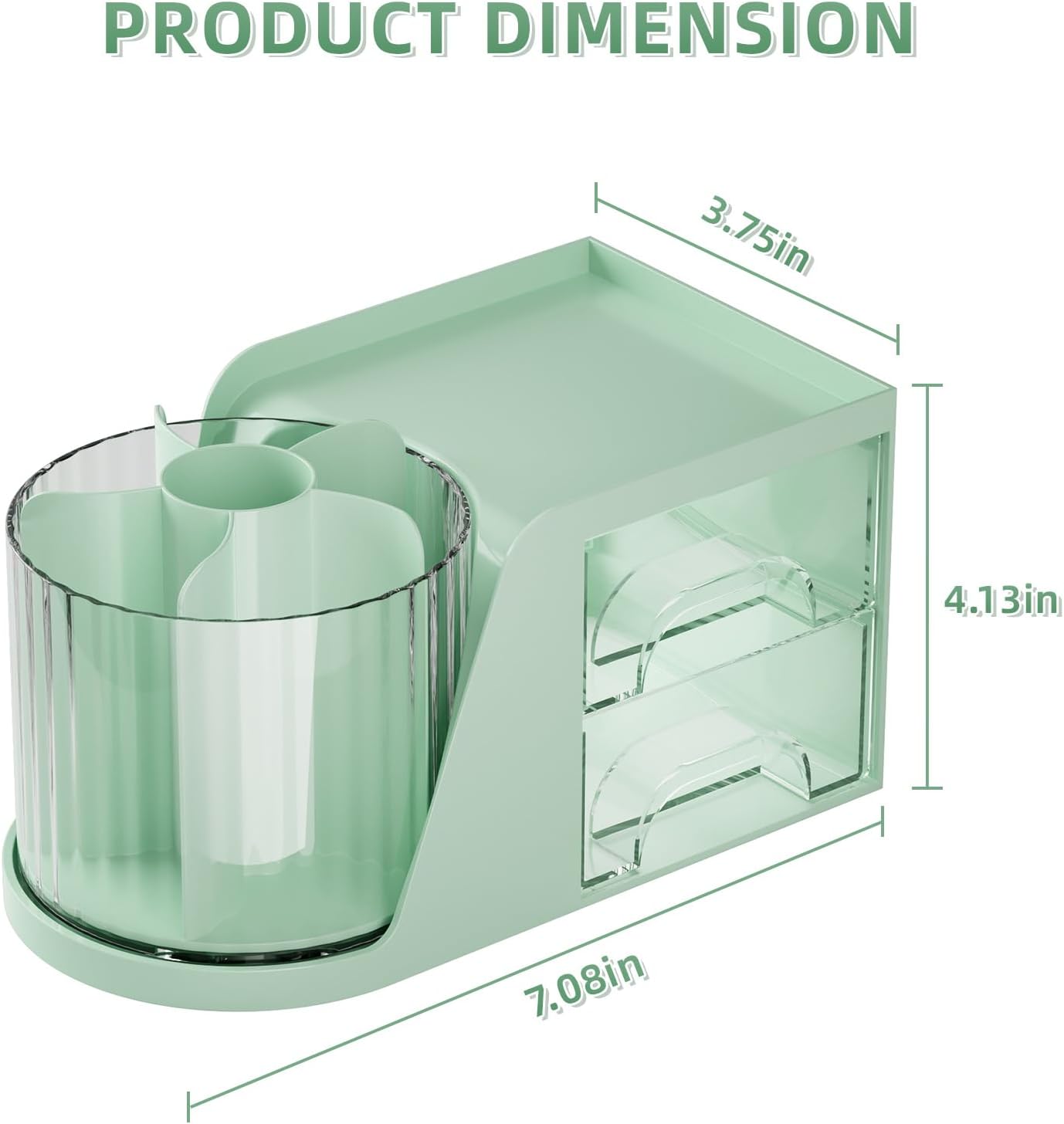 Marbrasse Desk Organizer with 2 Drawer, 360°Rotating Pen Holder, Desk Organizers and Accessories with 6 Slots Pencil Holder + 2 Drawer, Art Supply Storage Box Caddy for Office (Green)