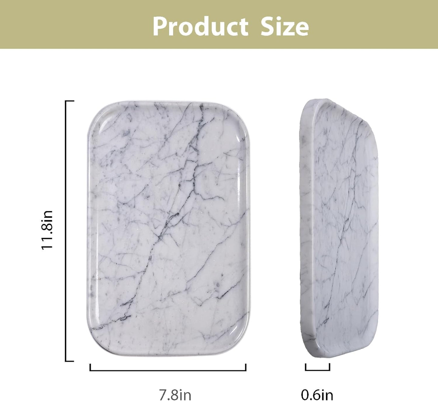 Carrara White Marble Bathroom Vanity Tray | Natural Stone Decorative Organizer | Multi-Use for Vanity, Spa, Kitchen, Bedroom | Waterproof & Non-Slip Design,11.8"x7.8"x0.6"