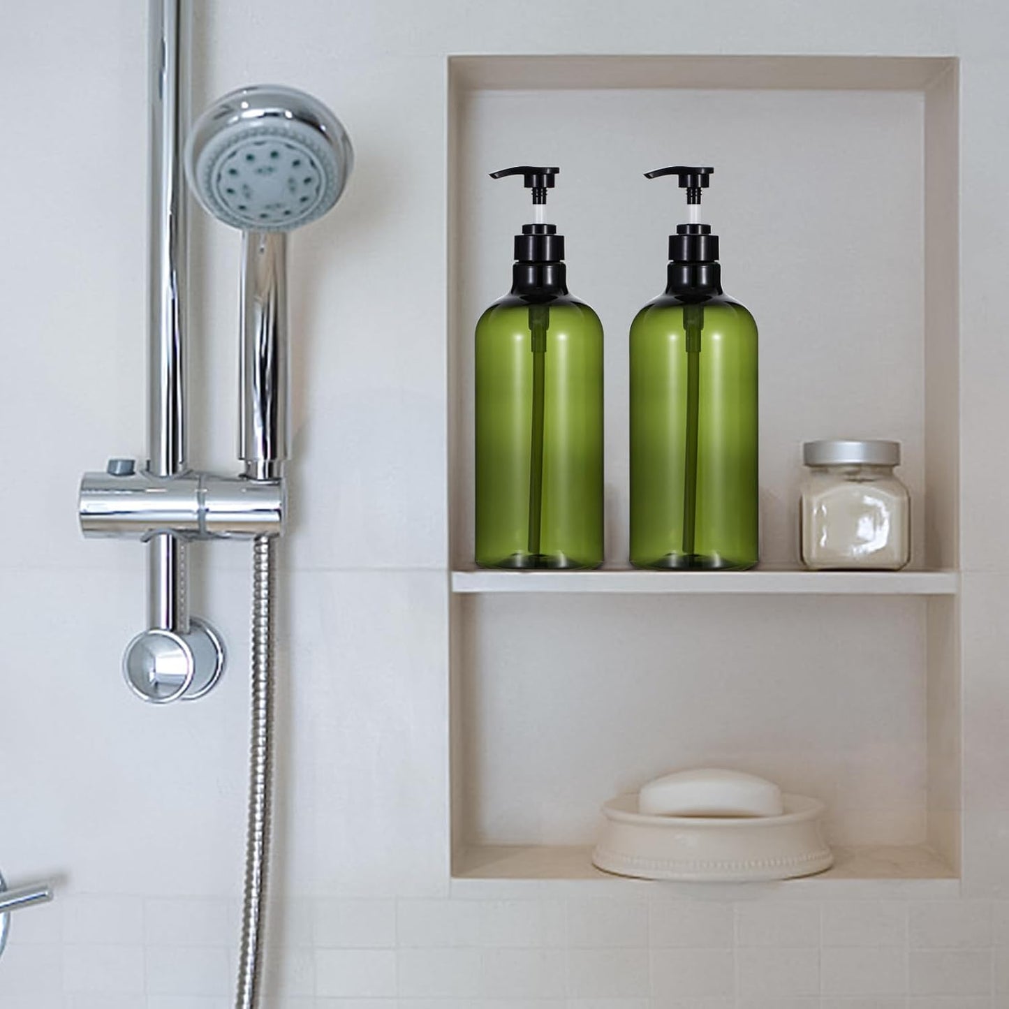 Yebeauty Pump Bottle Dispenser, 33.8oz 1000ml Refillable Shampoo Pump Bottles Empty Plastic Shower Soap Dispenser Large Liquid Containers for Conditioner Body Wash, Bathroom Kitchen, 2 Pack Green