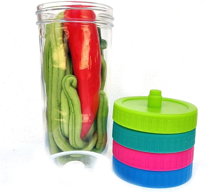 4 Pack Mason Jar Fermentation Lids - waterless Airlock Fermenting Pickle Fermenter Caps for Wide Mouth Mason Jars （Jars Not Included）