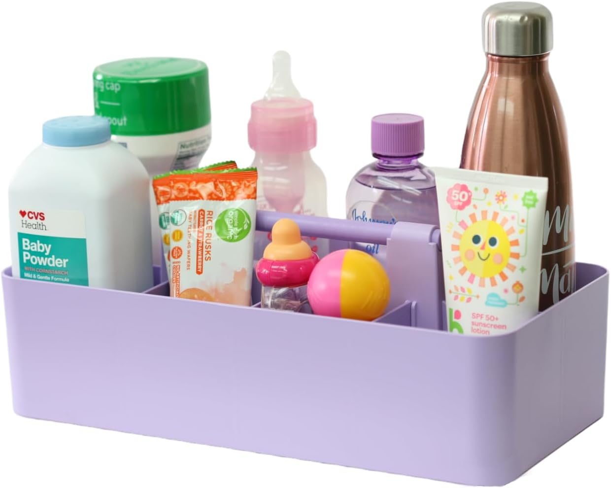 Portable Caddy Organizer -2 Stackable Plastic Caddy with Handle | Desk, Makeup, Dorm Caddy, Classroom Art Organizers (Made In Usa) (Lavender/Royal Purple)