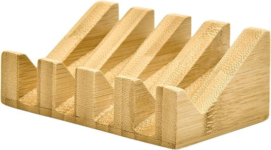 SUBEKYU Bamboo Soap Dish Self Draining Wooden Bar Soap Holder Soap Saver for Shower Slope Drainage Design with Waterproof Layer Wood Soap Dish for Bathroom and Kitchen,1P