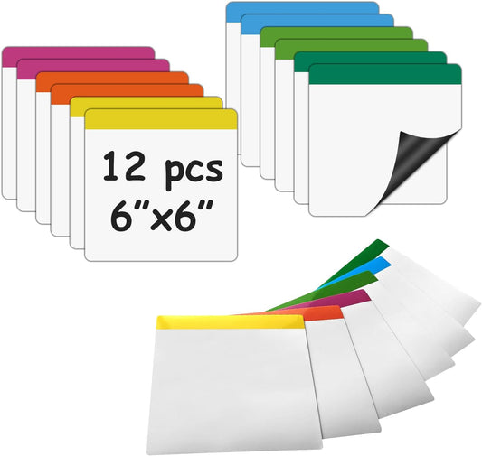 6x6 Small Magnetic Dry Erase Board,Square Sticky Notes Magnets as Teacher Essentials for Classroom,Pack 12