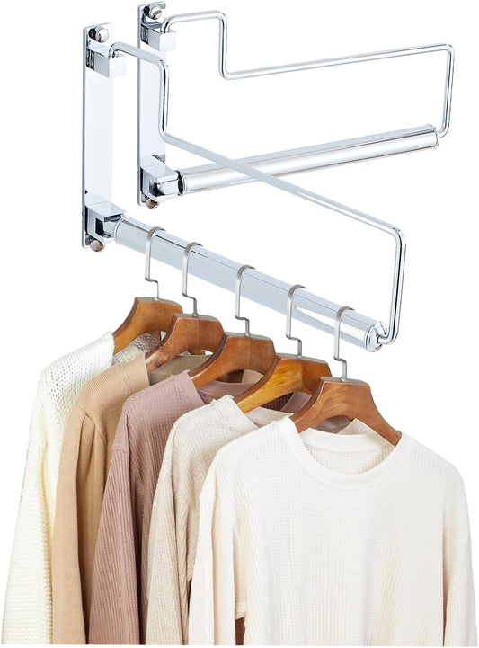NEWRAIN Chrome Clothes Drying Rack, Wall Mounted Swing Arm Hanger for Laundry Room, Garage, Indoor & Outdoor Use