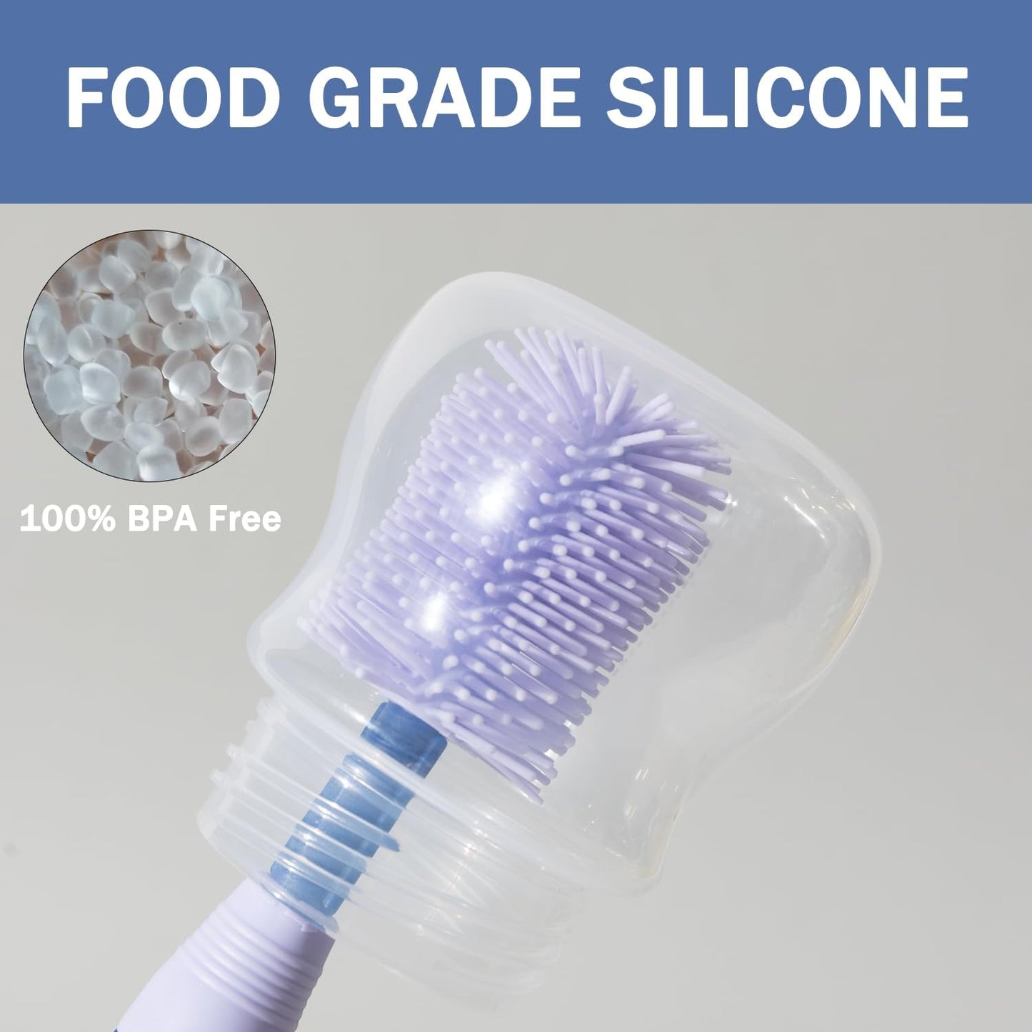 Travel Bottle Brush, 6-in-1 Portable Travel Bottle Cleaner Kit with Small Bottle Brush Built in Drying Rack, Nipple Brush, Straw Brush, Soap Dispenser, for Baby Bottles Under 8 OZ, BPA-Free(Purple)