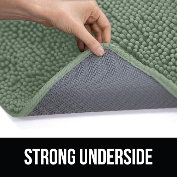 KANGAROO Bathroom Rugs, Chenille Soft Absorbent Bath Rug, Shaggy Shower Mat, Quick Dry Machine Wash Bathmat, Plush Carpet Mats for Tub, Bathtub and Room Home Decor Accessories, 60x24, Sage