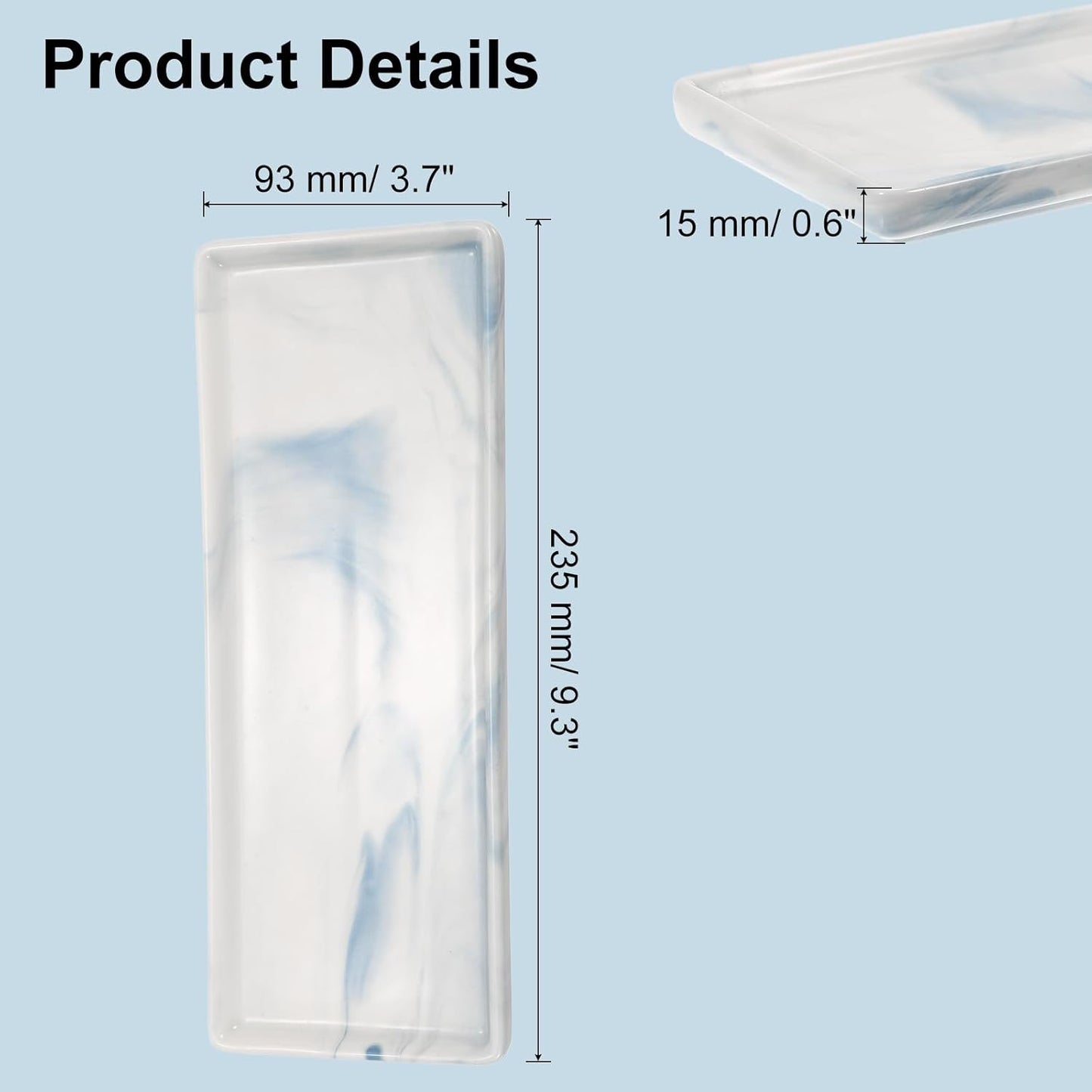uxcell Marble Tray for Bathroom 9" Small Rectangle Ceramic Vanity Tray for Countertop Shatterproof Bathtub Soap Tray Kitchen Sink Organizer Key Trinket Ring Tray, Blue