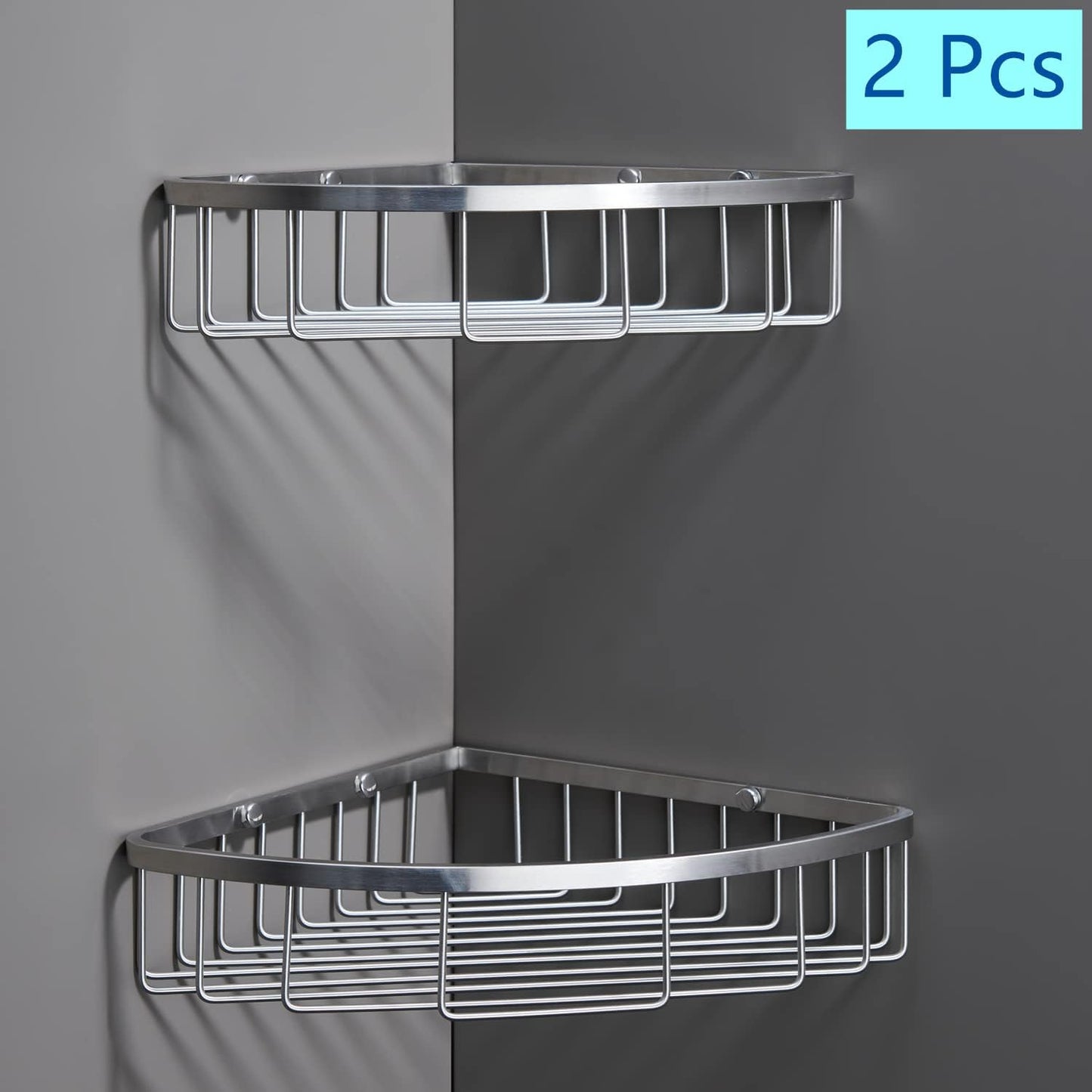 Corner Shower Caddy Organizer, SUS304 Stainless Steel Heavy Duty Rust-Proof Shelf Shampoo Holder, Wall Mounted Storage Rack for Bathroom Kitchen, 2 Packs Brushed Nickel