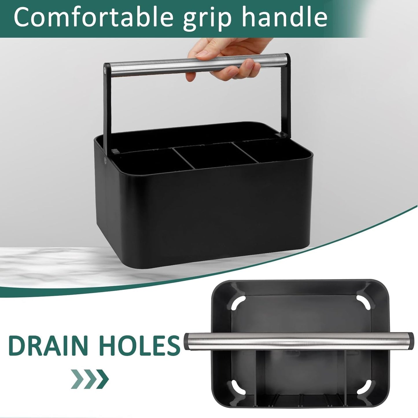 Black Shower Caddy Portable: Plastic Bathroom Caddy Countertop,Cleaning Caddy Organizer with Handle,Utility Hard Shower Basket Storage Tote for Toiletry,College Dorm Room Essential for Guys/Men