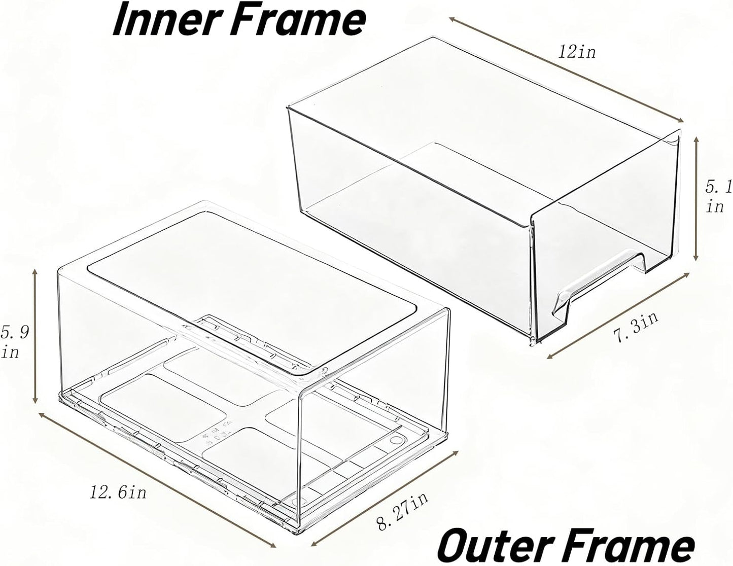 PeJeyiee 2 Pack Stackable Pull-Out Storage Drawers，Plastic Clear Organizer Bins with Handles，Easily Clean for Craft, and Toy Organization，Kitchen Undersink，Cabinet，Fridge，Closet，Pantry，Office，Bathroom