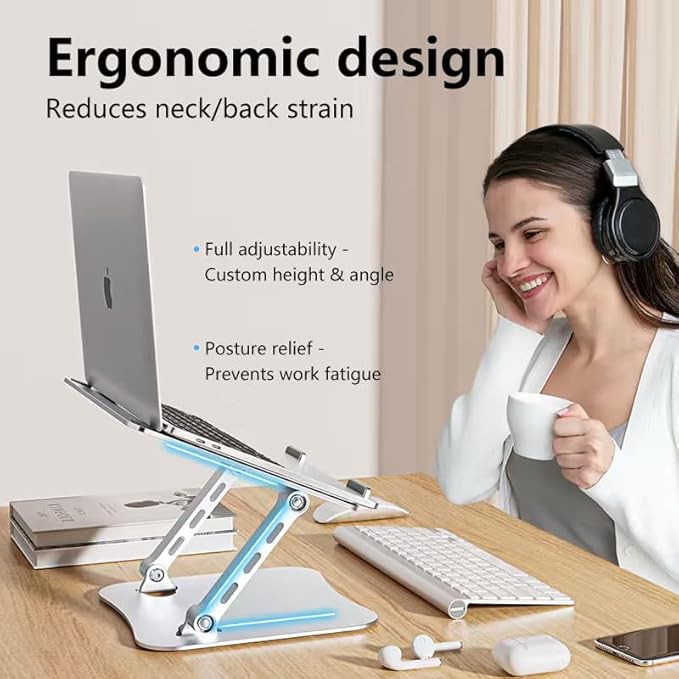 Laptop Stand for Desk – 2.5mm Aluminum Ergonomic Riser, Adjustable Height & Angle, Sturdy Yet Lightweight, Fits 10-17.3 Inch MacBook Pro/Air, Dell XPS, HP,Silver.