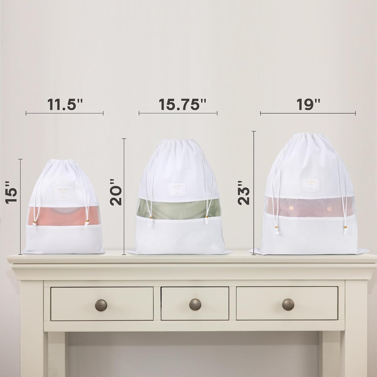 Hayden Hill Luxury Organic Cotton Dust Bags For Handbags - 6 Pack Mixed Sizes - Handbag, Purse and Shoe Storage - Certified Carbon Neutral