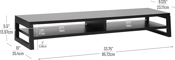 Mind Reader 2-Tier MDF Double Monitor Stand, Dual Screen Riser with Storage Shelf, 33.75 Inch Wide, 88 lb Capacity, Black