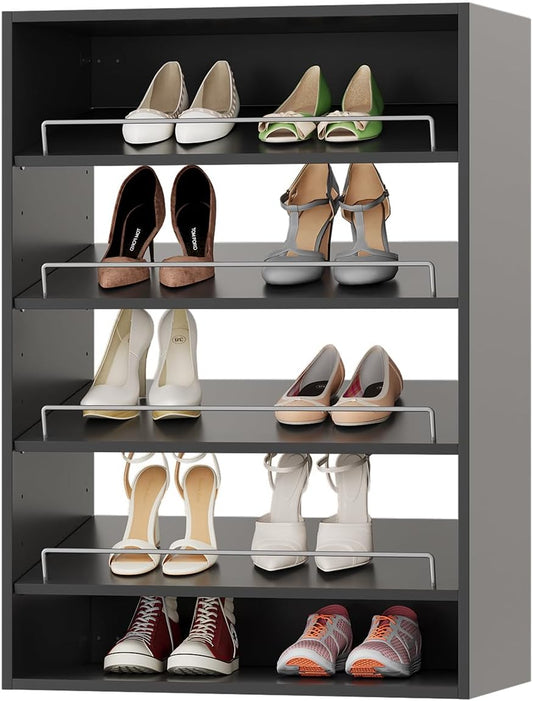 ROOMTEC 25.5" Shoe Shelf Short Tower Closet Unit, Modular Closet System with Shelf, Wardrobe Organizer for Bedroom or Walk-in Closet, Wall Mounted, Customizable Clothes Storage Unit, Black