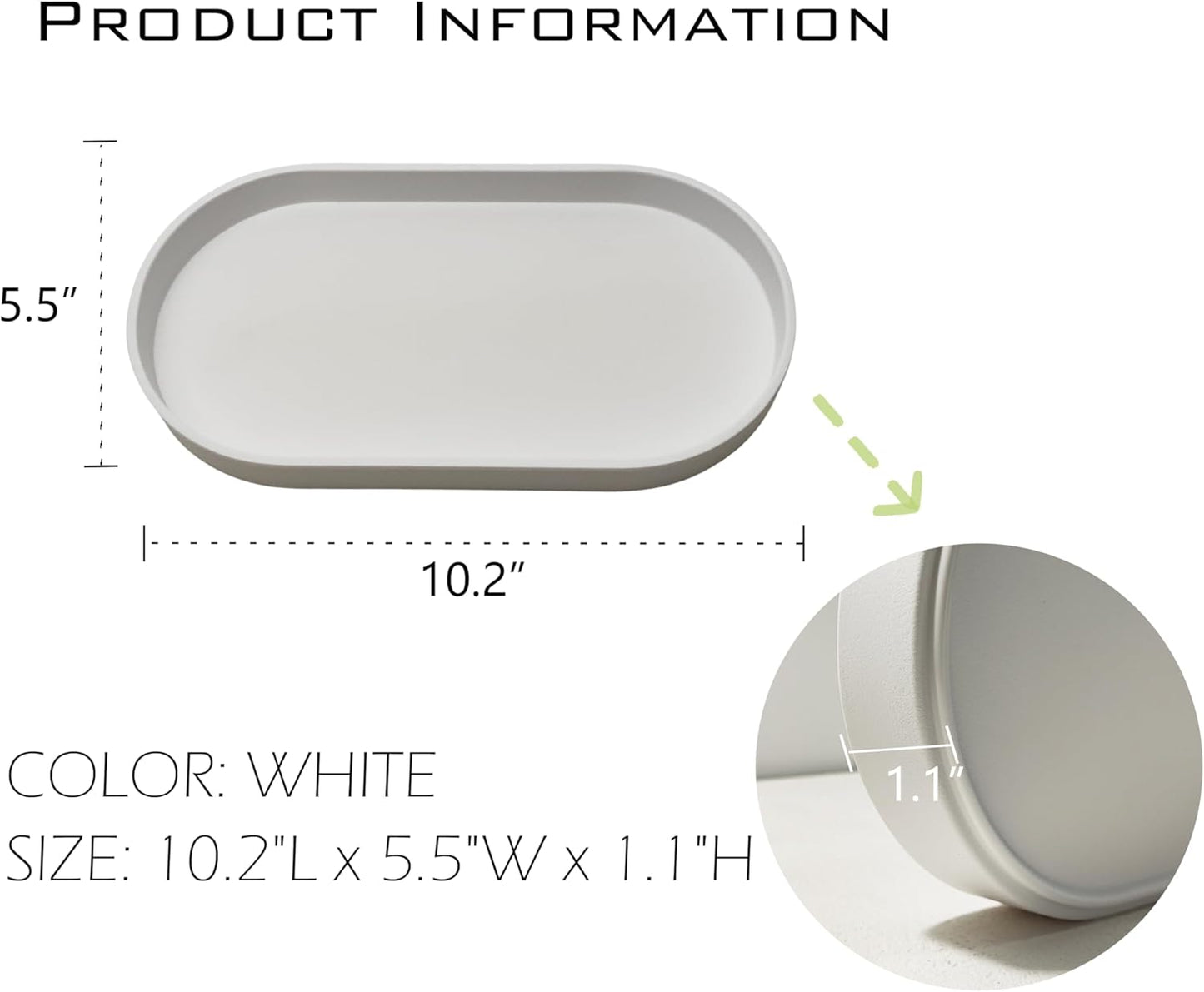 White Small Tray (10 inch), Oval Tray for Bathtub Bathroom Vanity Items, Countertop Organizer, Coffee Accessory, Soap, Perfume.