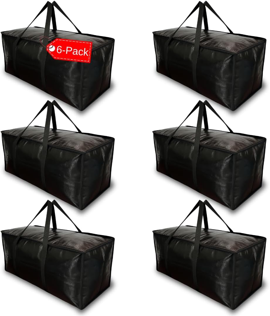 BAG-THAT! 6 - Pack Heavy Duty Large Moving Bags, with Strong Zipper and Comfortable Handles Durable & Sturdy Clothes packing Storage Bags Totes Bins Packing Moving Boxes College Supplies for moving.