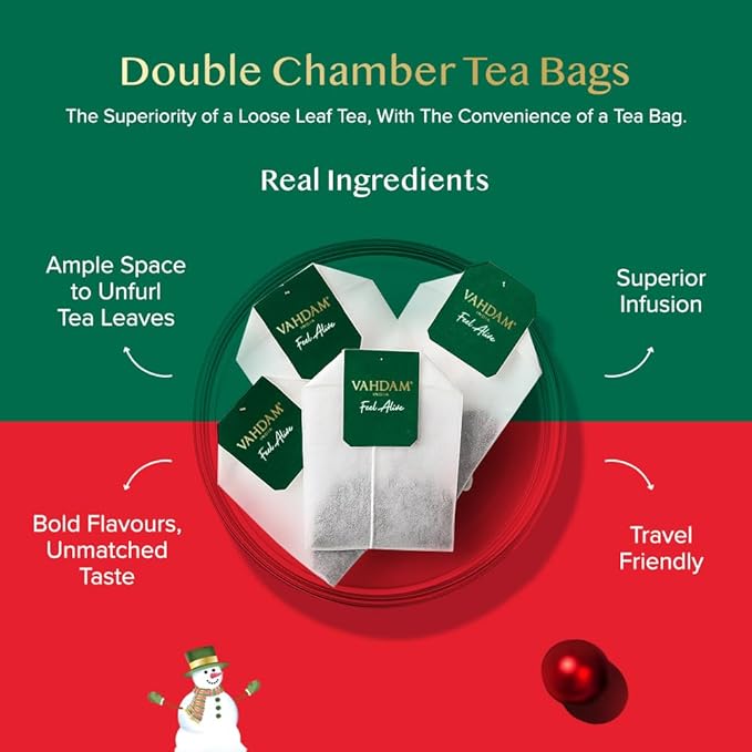 VAHDAM, Limited Edition Christmas Tea Gift Set | 45 Tea Bags, 9 Flavors - Holiday Gift Box | Christmas Presents For Women, Men & Adults, Christmas Gift Set