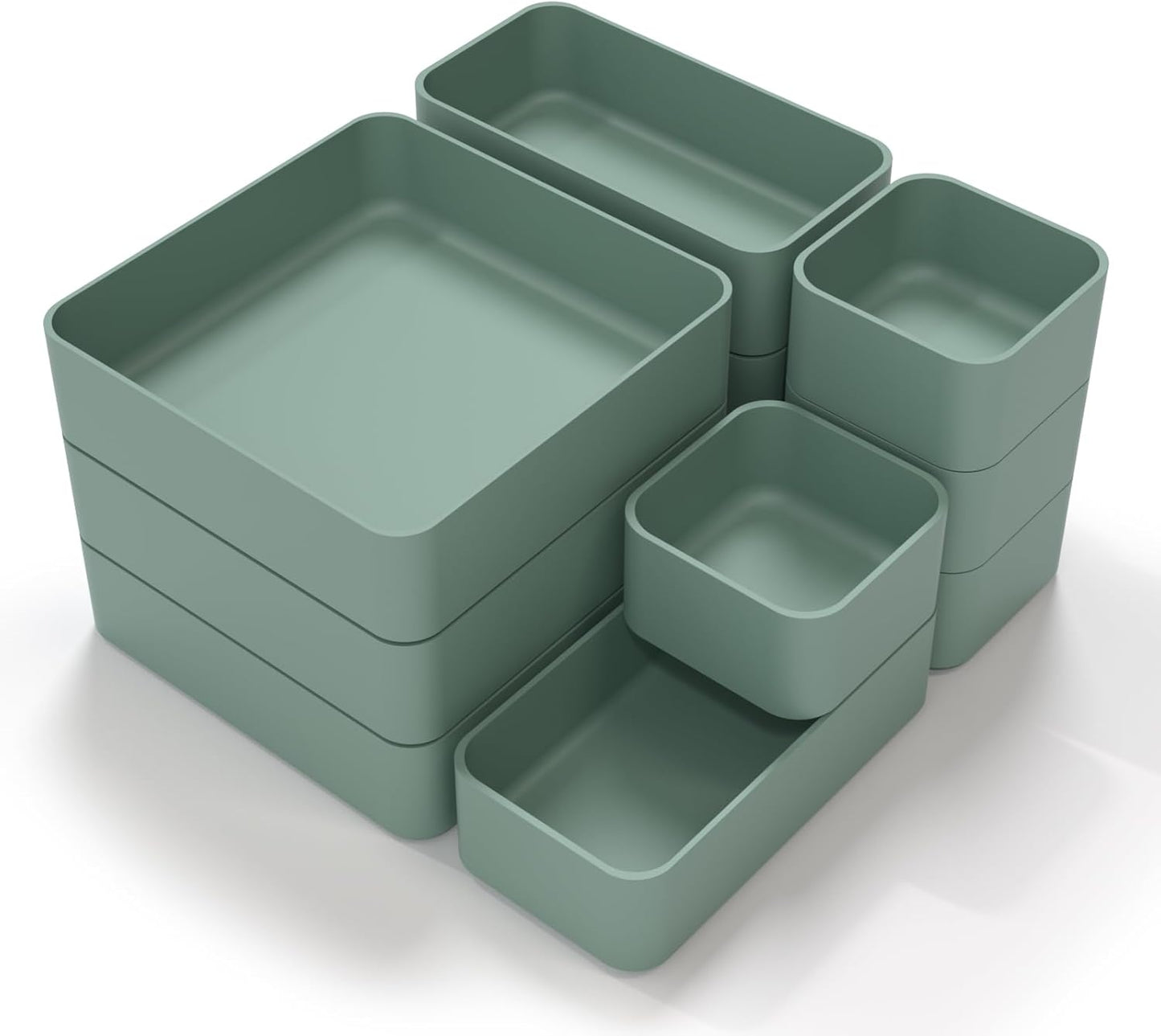 CHANCETSUI 11-Piece Stackable Drawer Organizer Set, Multi-size Desk Drawer Organizer Trays Vanity Storage Bins for Storing Makeup, Stationery, Utensils in Bathroom Dresser, Office and Kitchen