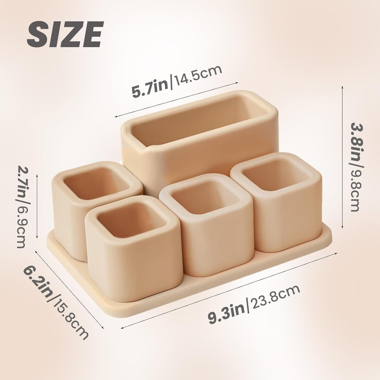 Cute Desk Organizer Countertop – Pen Holder 5 Removable Small Plastic Brush Holder for Bathroom Vanity Desktop, Cosmetic/Skincare/Stationery Storage Display Desk Organizer, for Minimalist Counter