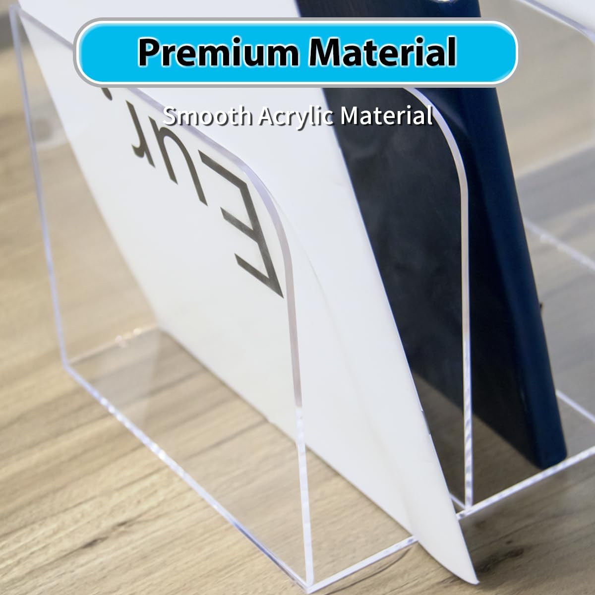 Acrylic Magazine File Holder, Vertical Desk File Organizer Sorter with 4 Compartments, Clear Mail Organizer Office Organization Storage Binder Holder for Desk, Magazine, Books