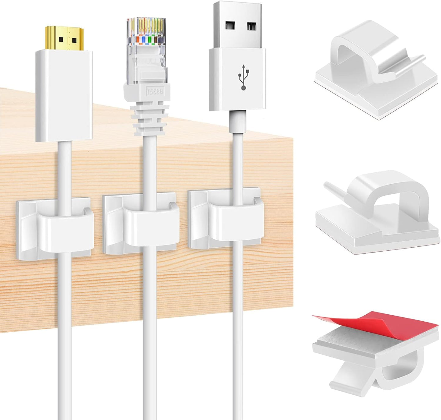 Adhesive Cable Clips White (60 PCS), Upgraded Wire Clips for Cable Management, Strong Cord Clips Wire Holders for The Wall, Under Desk, Led Strip, Electric Wires, Ethernet Cable Clips_Small