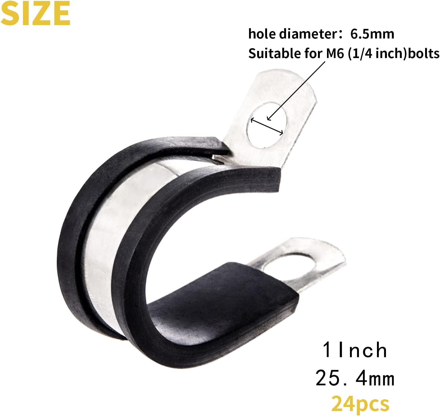 24pcs Wire Clamps 1 Inch, Stainless Steel 304 Cable Clamps Rubber Cushion, Pipe Clamp for wiring, lines, hoses and cables