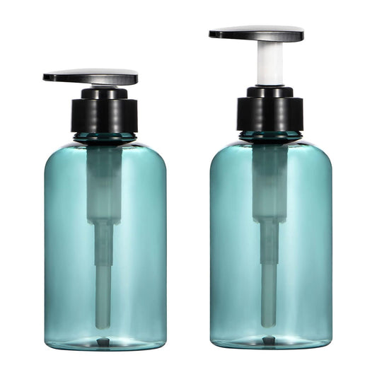 Yebeauty Pump Bottle 10oz, 2 PCS Shampoo Bottles Dispenser with Pump Refillable Containers, 300ml,Clear Blue