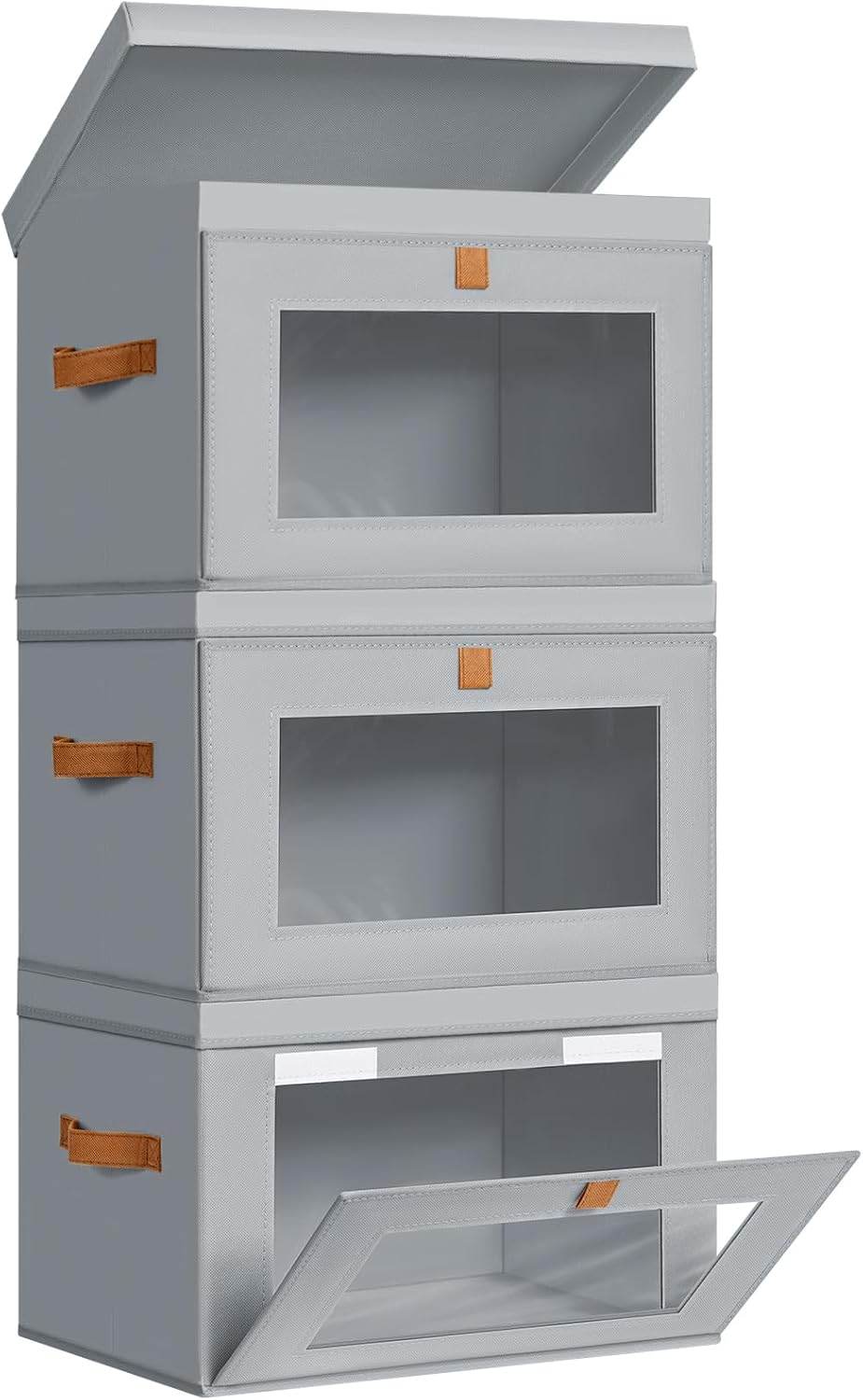 DIMJ Storage Bins with Lids - 3 Pack Large Fabric Closet Organizer with Window & Handles, Collapsible Decorative Storage Boxes for Shelves Under Bed, Books Clothes Blankets Sweaters Organization