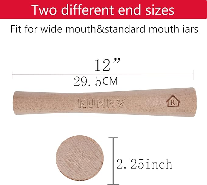 Complete Mason Jar Fermentation Kit - Sauerkraut Pounder + 4pc Glass Weights + 4pc water airlocks Easy Wide Mouth Jars Vegetable Fermenting Set -Suitable for 86MM mason jar (Jars Not Included)